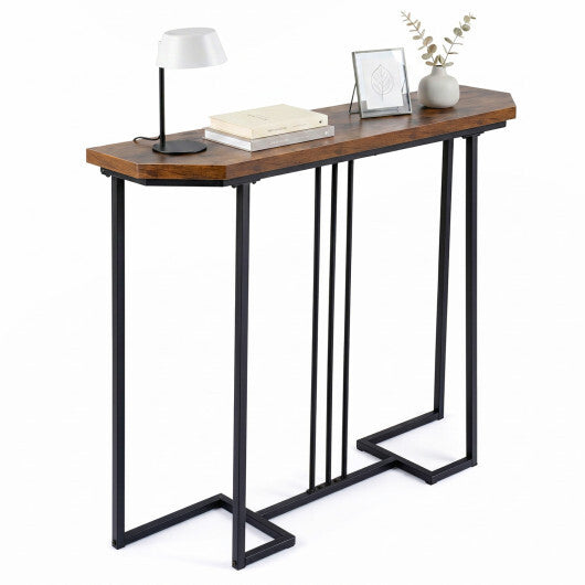 Modern Console Table Narrow Entryway Table with Metal Legs-Rustic Brown