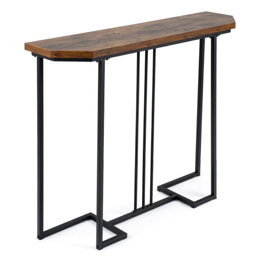 Modern Console Table Narrow Entryway Table with Metal Legs-Rustic Brown