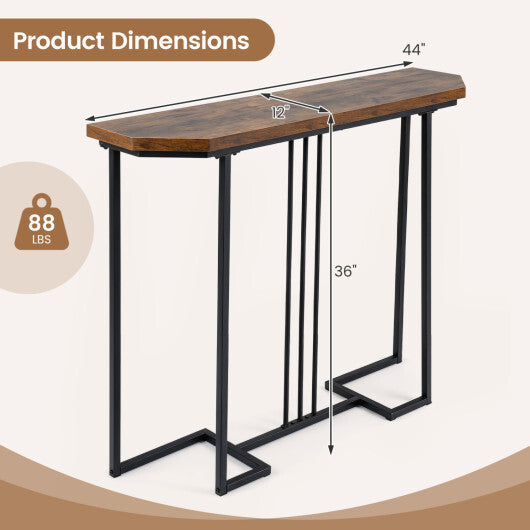 Modern Console Table Narrow Entryway Table with Metal Legs-Rustic Brown