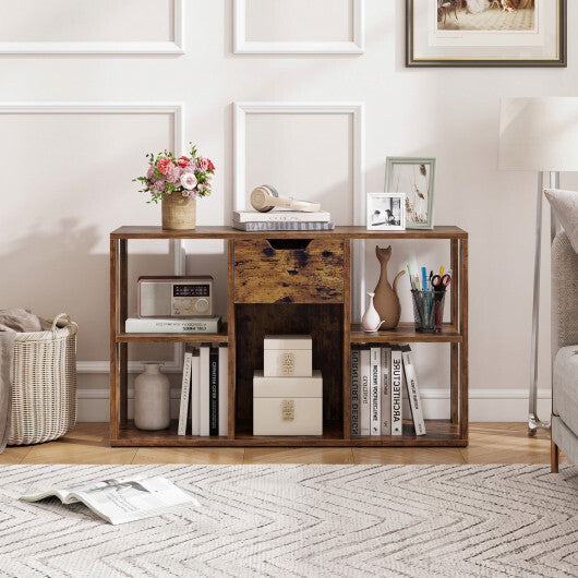 5-Cube Bookcase with Storage Drawer Freestanding Bookshelf Modern Display Rack-Rustic Brown