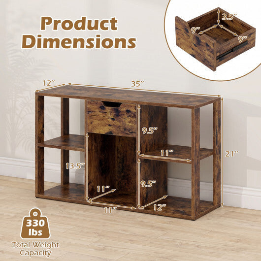 5-Cube Bookcase with Storage Drawer Freestanding Bookshelf Modern Display Rack-Rustic Brown