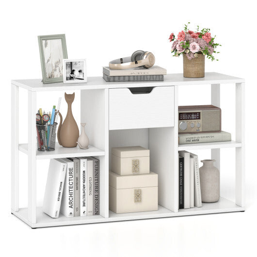 5-Cube Bookcase with Storage Drawer Freestanding Bookshelf Modern Display Rack-Rustic Brown