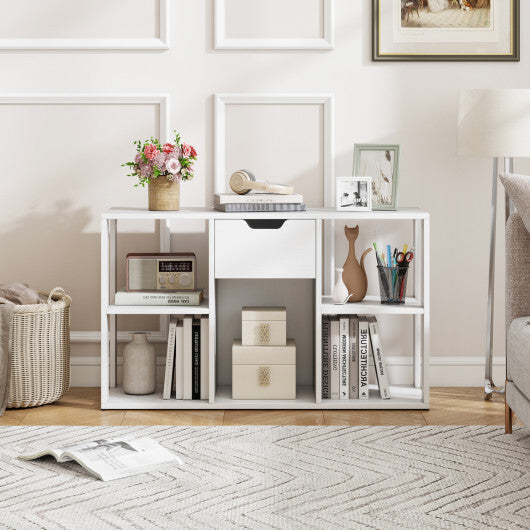 5-Cube Bookcase with Storage Drawer Freestanding Bookshelf Modern Display Rack-Rustic Brown