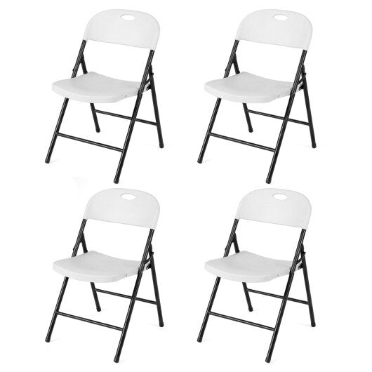 Set of 4 Foldable Plastic Chairs with Ergonomic Backrest-White