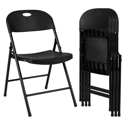 Set of 4 Foldable Plastic Chairs with Ergonomic Backrest-White