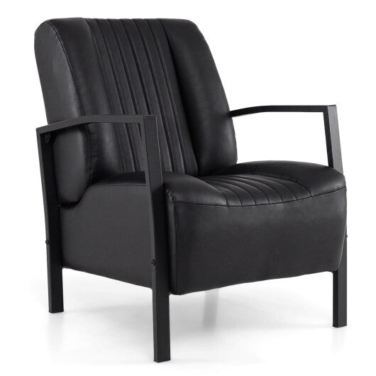 PU Leather Upholstered Armchair with Padded Seat and Back Comfy Lounge Reading Chair-Black