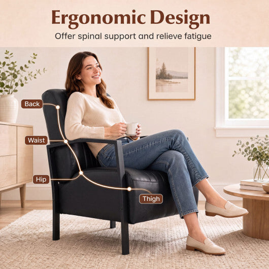 PU Leather Upholstered Armchair with Padded Seat and Back Comfy Lounge Reading Chair-Black