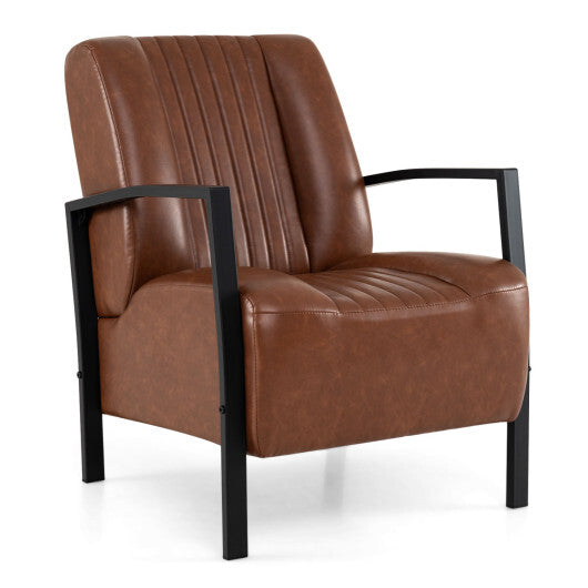 PU Leather Upholstered Armchair with Padded Seat and Back Comfy Lounge Reading Chair-Black