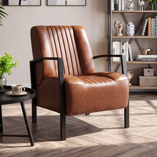 PU Leather Upholstered Armchair with Padded Seat and Back Comfy Lounge Reading Chair-Black