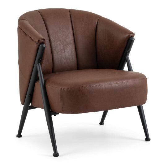 Mid Century Modern Accent Chair with Curved Backrest and Wide Seat Comfy Armchair-Brown