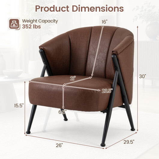 Mid Century Modern Accent Chair with Curved Backrest and Wide Seat Comfy Armchair-Brown