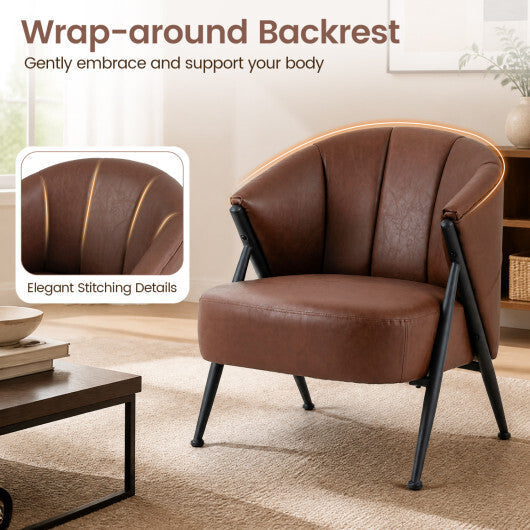 Mid Century Modern Accent Chair with Curved Backrest and Wide Seat Comfy Armchair-Brown