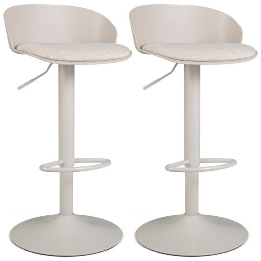 Set of 2 Adjustable Swivel Bar Stools w/ Back & Footrest 330 LBS for Dining-Cream