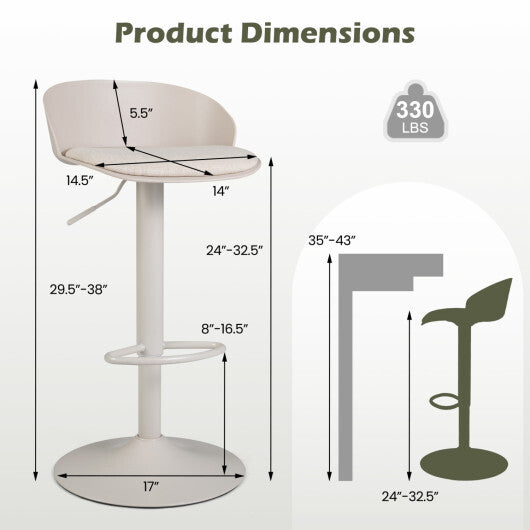 Set of 2 Adjustable Swivel Bar Stools w/ Back & Footrest 330 LBS for Dining-Cream
