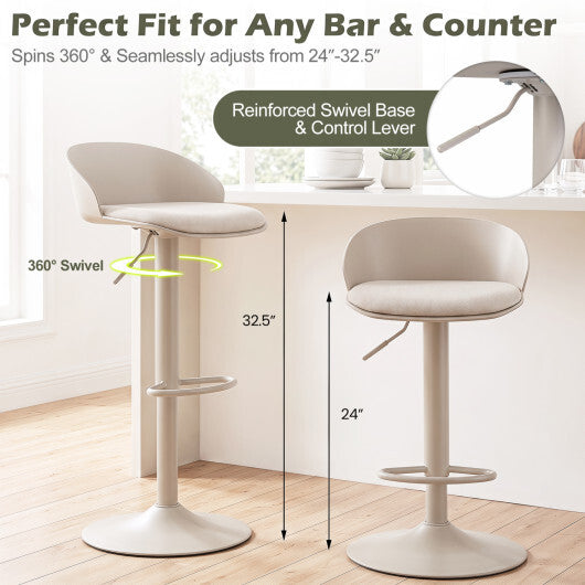 Set of 2 Adjustable Swivel Bar Stools w/ Back & Footrest 330 LBS for Dining-Cream