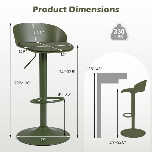 Set of 2 Adjustable Swivel Bar Stools w/ Back & Footrest 330 LBS for Dining-Cream