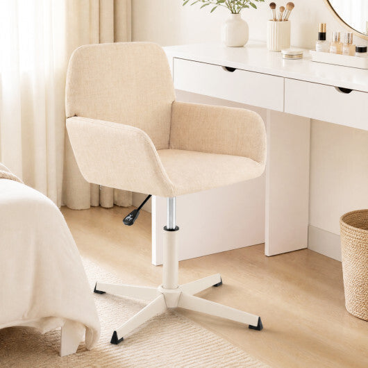 Vanity Chair with Back 360 Swivel Armchair w/ Adjustable Height for Home Office-Beige