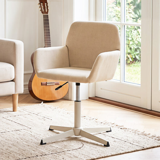 Vanity Chair with Back 360 Swivel Armchair w/ Adjustable Height for Home Office-Beige