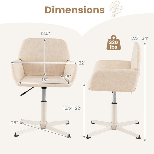 Vanity Chair with Back 360 Swivel Armchair w/ Adjustable Height for Home Office-Beige