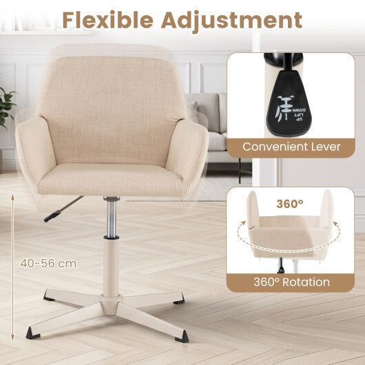 Vanity Chair with Back 360 Swivel Armchair w/ Adjustable Height for Home Office-Beige