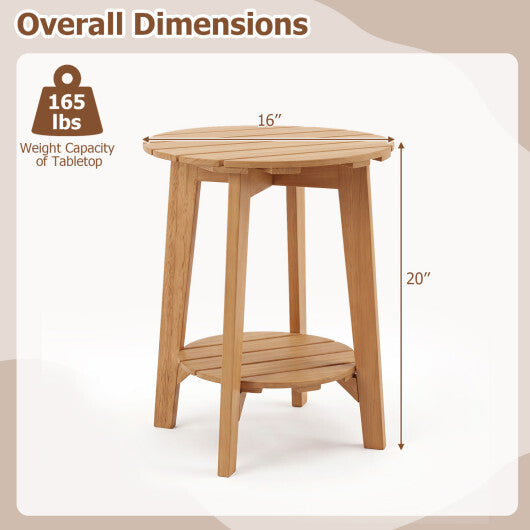 2-Tier Eucalyptus Wood Side Table with Slatted Tabletop and Storage Shelf for Outdoor-Natural