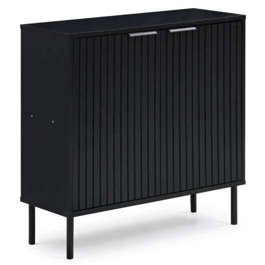 Fluted Buffet Cabinet with 2-Door Sideboard for Kitchen and Dining Room-Black