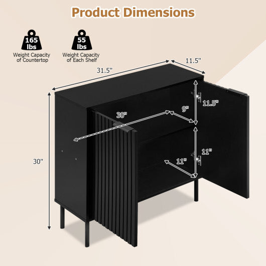 Fluted Buffet Cabinet with 2-Door Sideboard for Kitchen and Dining Room-Black