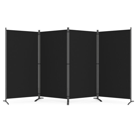 4 Panel Room Divider 6 FT Tall Folding Privacy Screen with Curved Metal Feet-Black