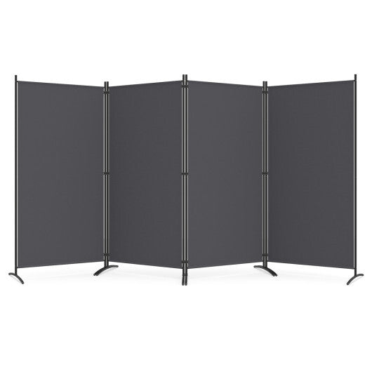4 Panel Room Divider 6 FT Tall Folding Privacy Screen with Curved Metal Feet-Black