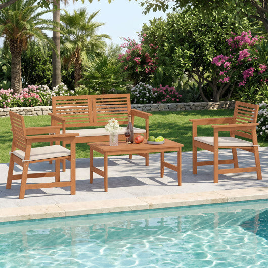 35.5" Solid Wood Outdoor Coffee Table with Rectangular Slatted Top and Teak Finish