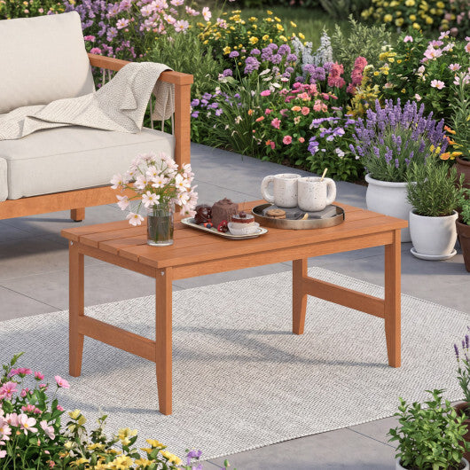 35.5" Solid Wood Outdoor Coffee Table with Rectangular Slatted Top and Teak Finish