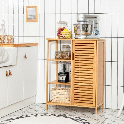 Bamboo Bathroom Storage Cabinet with Single Door-Natural - Color: Natural