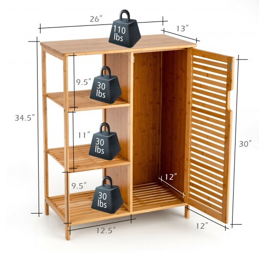 Bamboo Bathroom Storage Cabinet with Single Door-Natural - Color: Natural