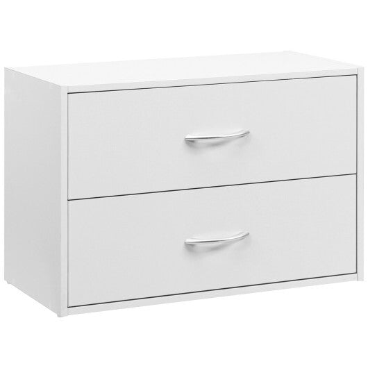 2-Drawer Stackable Horizontal Storage Cabinet Dresser Chest with Handles-Espresso