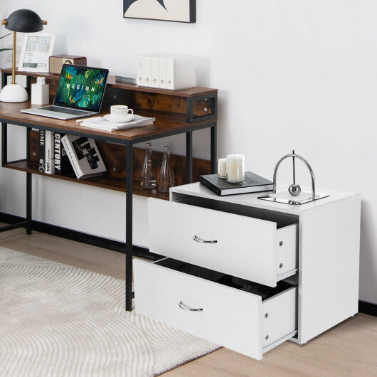 2-Drawer Stackable Horizontal Storage Cabinet Dresser Chest with Handles-Espresso