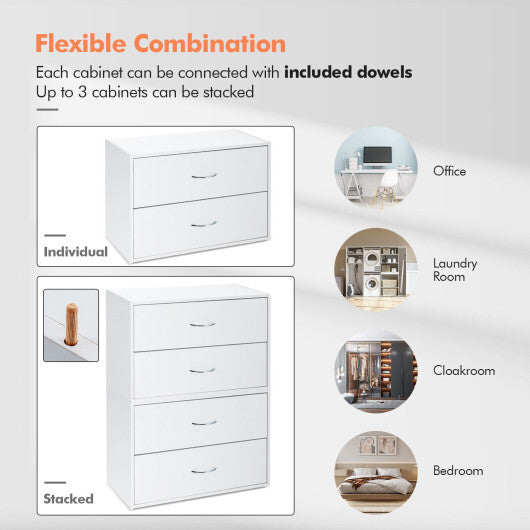 2-Drawer Stackable Horizontal Storage Cabinet Dresser Chest with Handles-Espresso