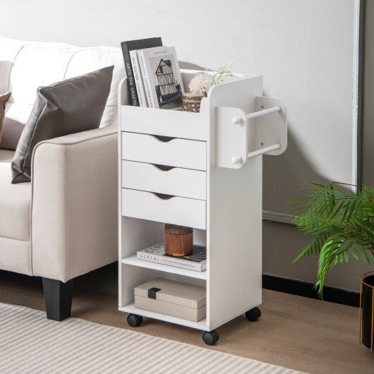 Utility Trolley with Open Shelves and 3 Drawers-Rustic Brown