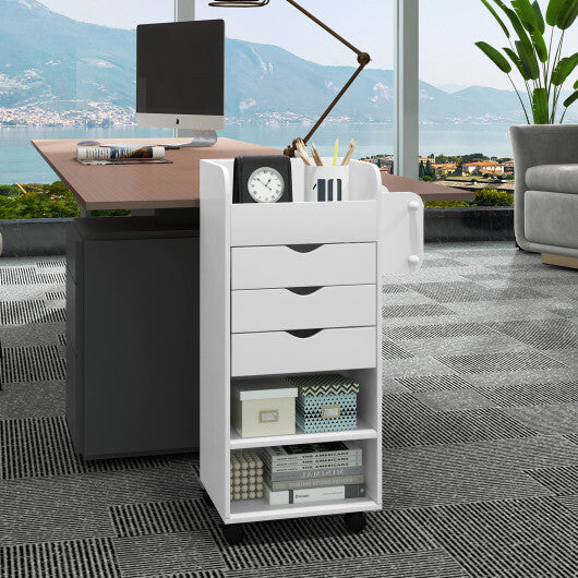 Utility Trolley with Open Shelves and 3 Drawers-Rustic Brown