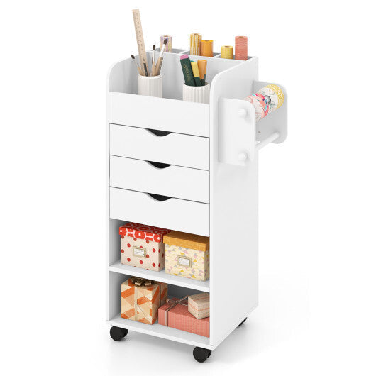 Utility Trolley with Open Shelves and 3 Drawers-Rustic Brown