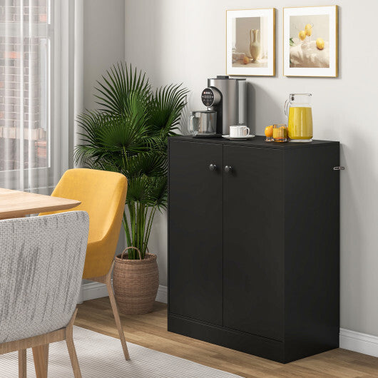 2-Door Modern Floor Storage Cabinet with 3-Tier Shelf-Brown