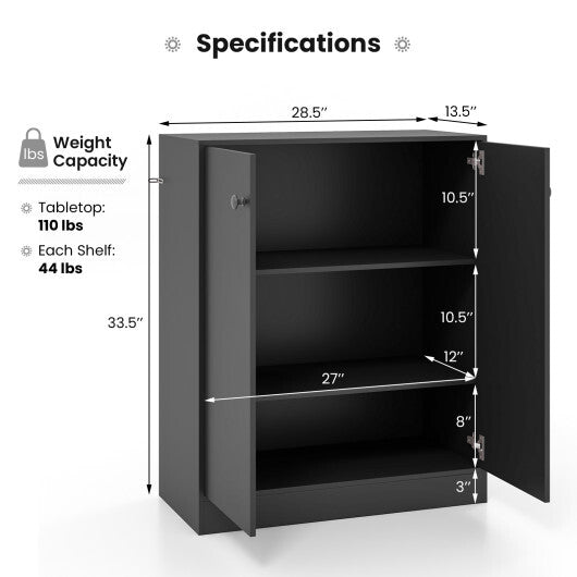 2-Door Modern Floor Storage Cabinet with 3-Tier Shelf-Brown