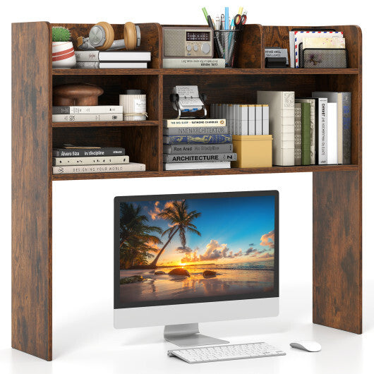 Desktop Bookshelf Countertop Storage Hutch with 6 Shelves-Rustic Brown