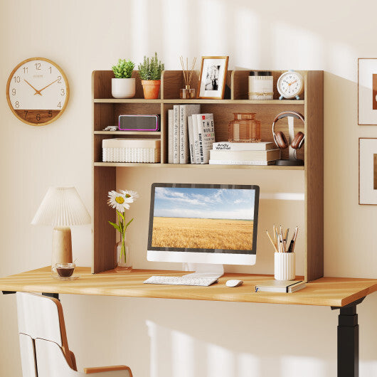 Desktop Bookshelf Countertop Storage Hutch with 6 Shelves-Rustic Brown
