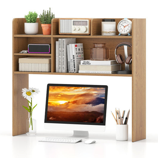 Desktop Bookshelf Countertop Storage Hutch with 6 Shelves-Rustic Brown