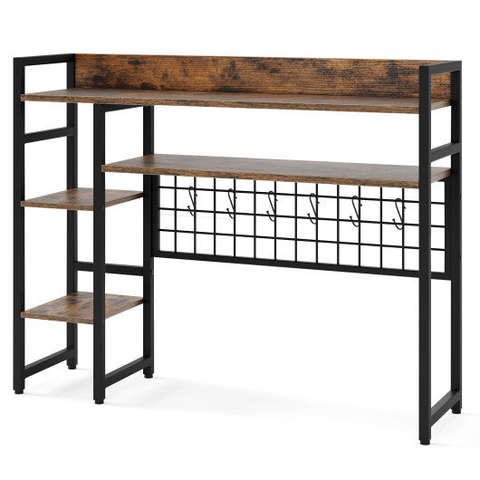 4-Tier Desk Shelf Desktop Display Rack with Metal Grid Panel and 6 Hooks-Black