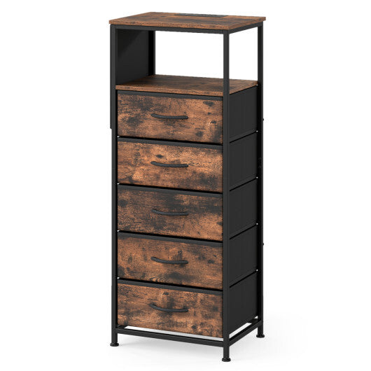 Nightstand with Integrated Charging Station 39 Inches Modern Bedside Table-Brown