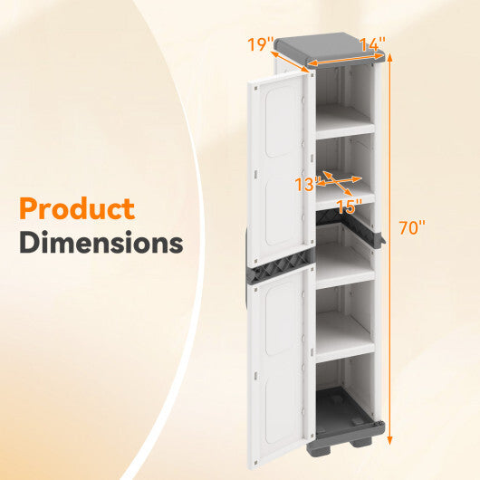 Plastic Kitchen Pantry with 4 Adjustable Shelves and Single Door for Living Room and Kitchen-Gray