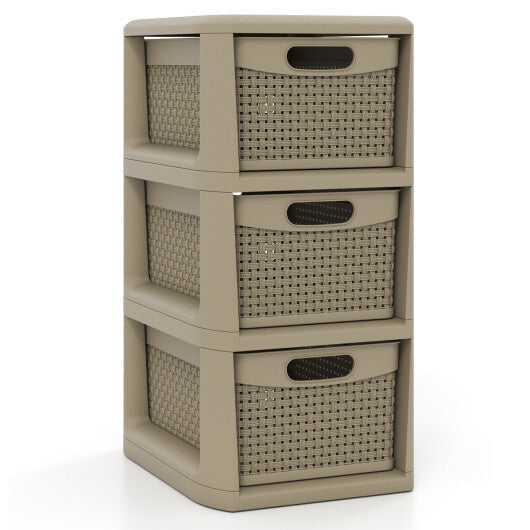 3-Drawer Storage Organizer with Wicker Patterns-Black