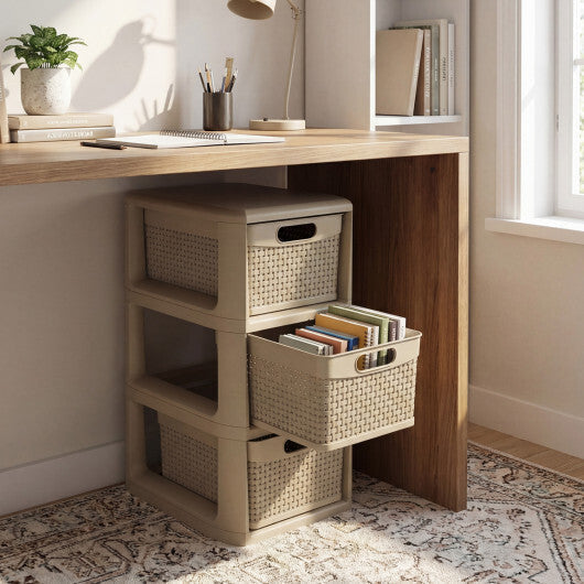 3-Drawer Storage Organizer with Wicker Patterns-Black