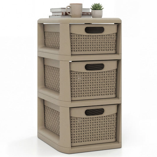 3-Drawer Storage Organizer with Wicker Patterns-Black